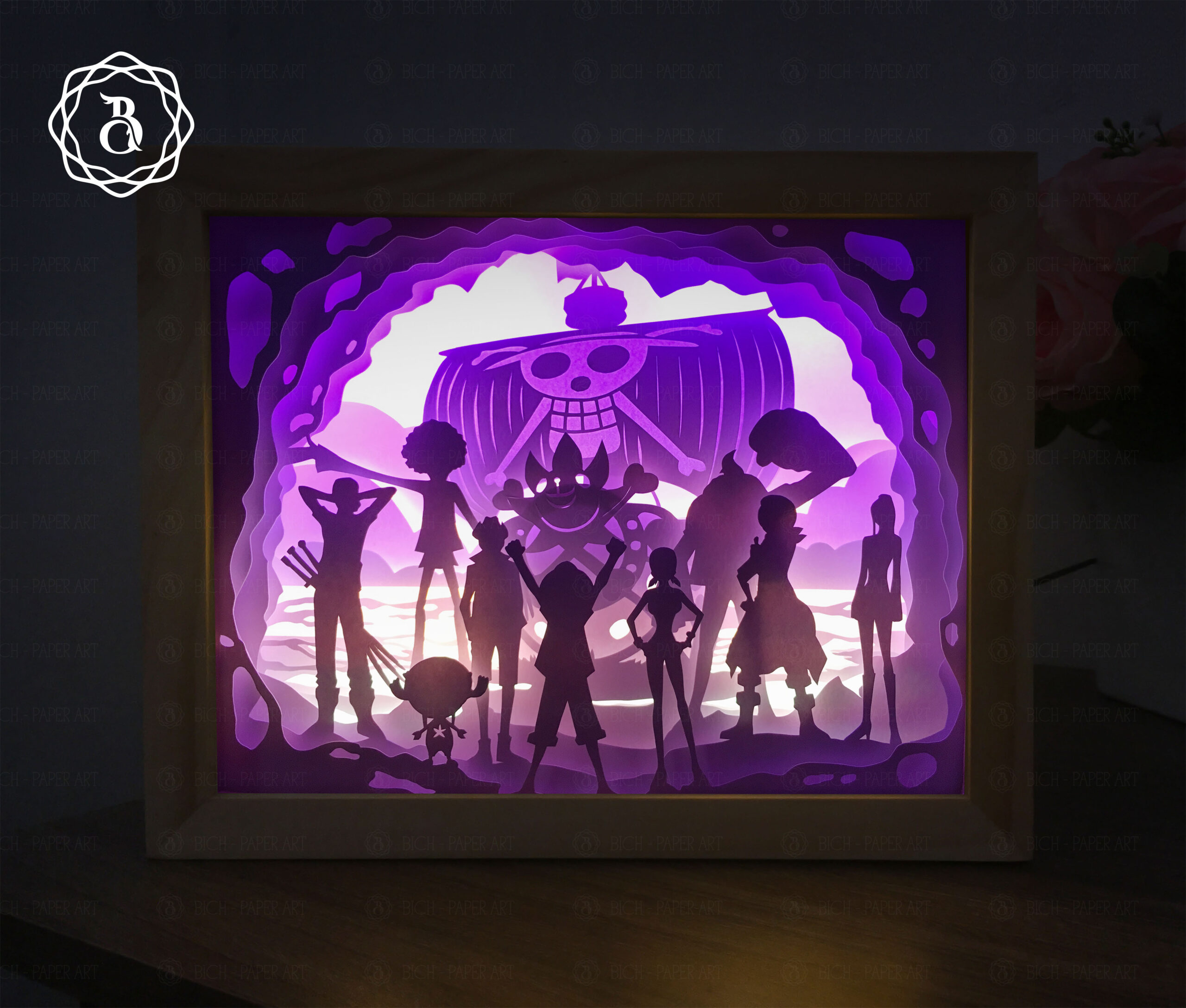 One Piece Paper Cut Light Box, Luffy Shadow Box Template (8x10in