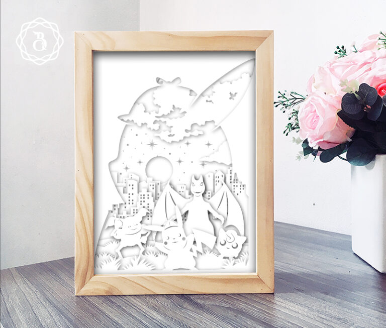 Pokemon Shadow Box SVG, Funny Detective Pikachu Paper Cut Template
