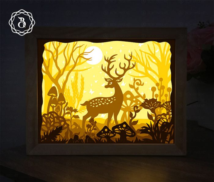 Deer In The Fairy Forest Shadow Box SVG Files, Paper Cutting Template, Light box SVG Files 10x8in