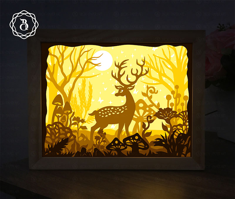 Papercut Light Box Paper Carving Light Box Night Light 3d Led Light Box  Shadow Box deer in the Forest -  Denmark