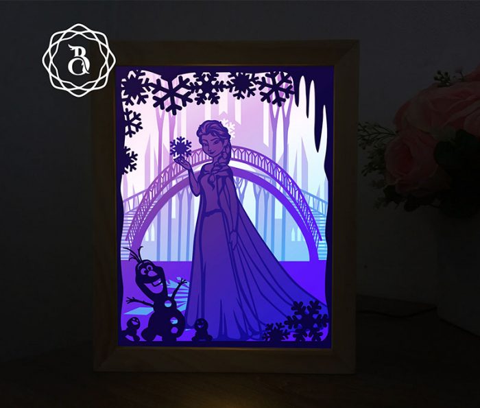 Princess Elsa Frozen Let It Go Decorative Shadow Box, Paper Cutting Template, 3D Shadow Box SVG, Light box SVG Files 8x10in