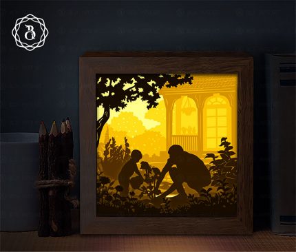 Father And Son Planting Tree Shadowbox SVG, Paper Cutting Template, Light box SVG Files 8x8in