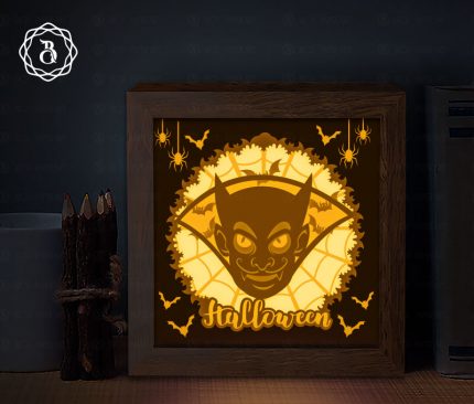 Halloween Evil Shadow Box Template, Paper Cutting Template, 3D Shadow Box SVG, Light Box SVG Files 8x8in
