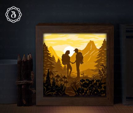 Hiking In The Mountains Light Box SVG, Shadow Box SVG File For Cricut, Light Box Template (8x8in)