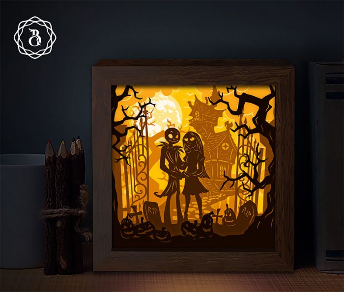 Nightmare Before Christmas Shadow Box SVG, Halloween Paper Cut Template