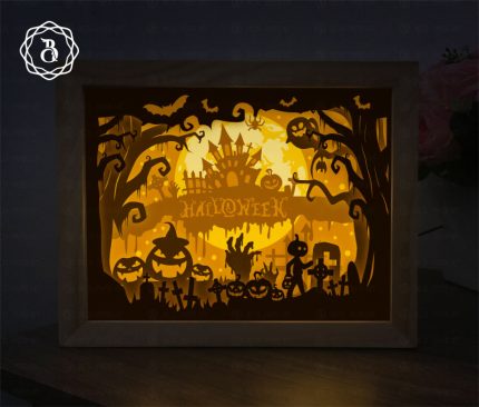 Scary Halloween Shadow Box Template For Cricut, Paper Cutting Template, 3D Shadow Box SVG, Light Box SVG Files 8x10in