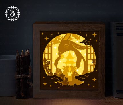 Mid-Autumn Festival Shadow Box SVG, Paper Cutting Template, Animal 3D Shadow Box SVG, Light Box SVG Files for Cricut 8x8in
