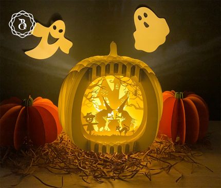 Pumpkin Pop-up 3D Witch Is Cooking Magic Potion - Paper Cutting Template File - Halloween Pop-up 3D Card - Pumpkin Popup (7x7in)