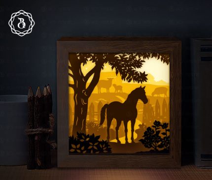 Horse Shadow Box SVG, Paper Cutting Template, Animal 3D Shadow Box SVG, Light Box SVG Files for Cricut 8x8in