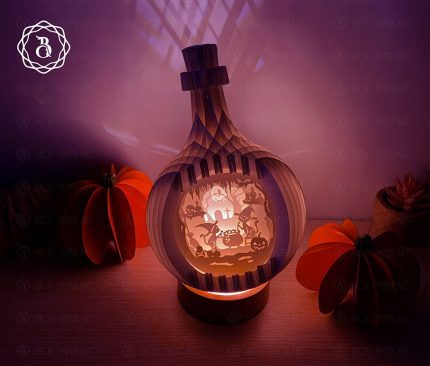 Pop Up 3D Magic Water Bottle With Cat Witch Cute - Halloween Paper Cutting Template File - Halloween Sphere Pop-up 3D Card (6x9in)