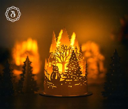 Merry Christmas With Cute Snowman Lanterns- 3D Paper Cutting Template - DIY Paper Cut Lamp - Xmas SVG Files - Christmas Paper Lanterns