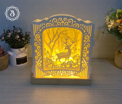 Deer In The Fairy Forest Popup Card 3D - Paper Cutting Template Files - SVG files - Digital Templates ( 16x18cm)