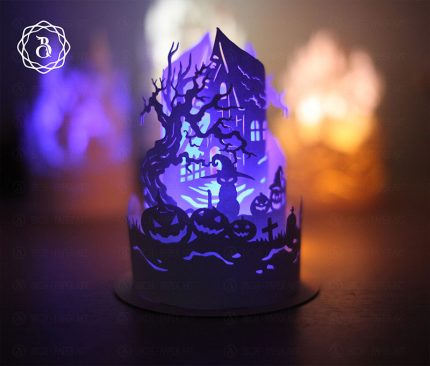 Cat Witch Paper Cut Lamp SVG Files - Halloween Paper Lanterns - Paper cutting Templates - DIY Halloween Decorations