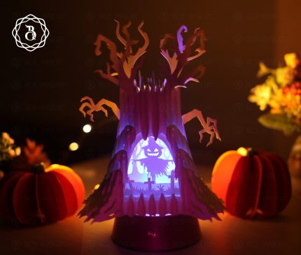 Halloween Ghost Tree With Pumpkin Pop-up 3D - Halloween Paper Cutting Template File - Halloween Pop-up 3D Card - Ghost Tree Popup 3D