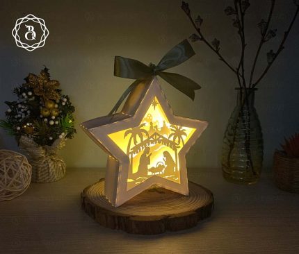 Hanger Lantern Star Nativity Of Jesus Shadowbox - Paper Cut Lamp Merry Christmas - Xmas Star Lantern SVG - Paper Cut Christmas Ornaments