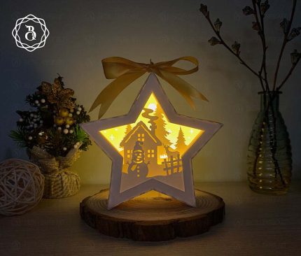 Hanger Lantern Star Snowman Shadowbox - Paper Cut Lamp Merry Christmas - Xmas Star Lantern SVG - Paper Cut Christmas Ornaments