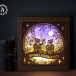Snowman Couple In Love Shadow box, Cute Snowman Light box Template, 3D Shadow box SVG, Paper Cutting Template SVG Files (8x8inch)