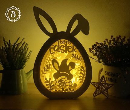 Gnome Easter Eggs Shadowbox 3D SVG - Easter Paper Cut Template - Easter Bunny Eggs SVG (7x10 in)