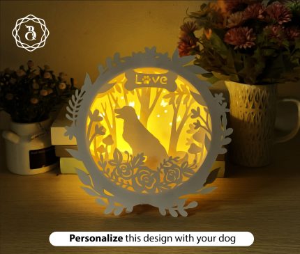 Hanger Lanterns Love Dog SVG Files - Dog Memorial Shadow Box SVG - Pet Paper Cut Template SVG (16x16cm)