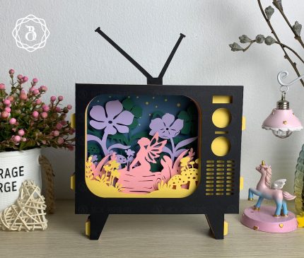 Television Popup 3D Card Fairy SVG, TV Pop-up card Giant Flowers with Fairies, Pop-up 3D card, Flower Pop-up Card 3D Gift