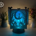 Cat Witch Halloween Book Star Lantern SVG, 3D Paper Star Template, Halloween Decorating Handmade, Cat Witch Halloween Paper Cut