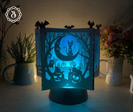 Cat Witch Halloween Book Star Lantern SVG, 3D Paper Star Template, Halloween Decorating Handmade, Cat Witch Halloween Paper Cut