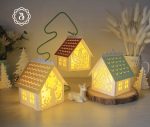Combo 3 Mini House Christmas Paper Cut Templates - Paper Cut Lamp Merry Christmas - Xmas Lantern SVG - Mini House Xmas Decorations