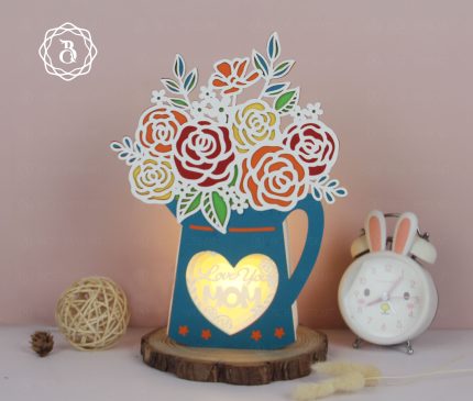 Love Mom Shadow Box, Mom And Baby SVG, Gift for Mom, Rose Vase Papercut Happy Mother's Day